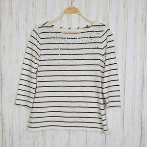 TALBOTS Preppy Rhinestone Beaded Striped Blouse Tee